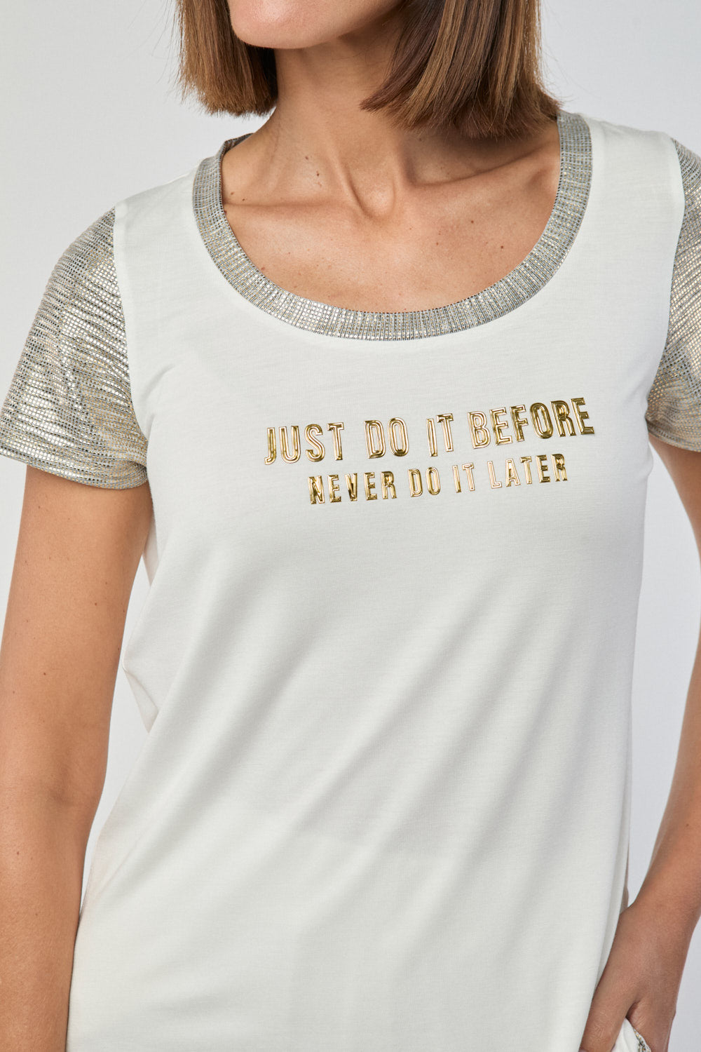 Camiseta Texto Lurex Crudo