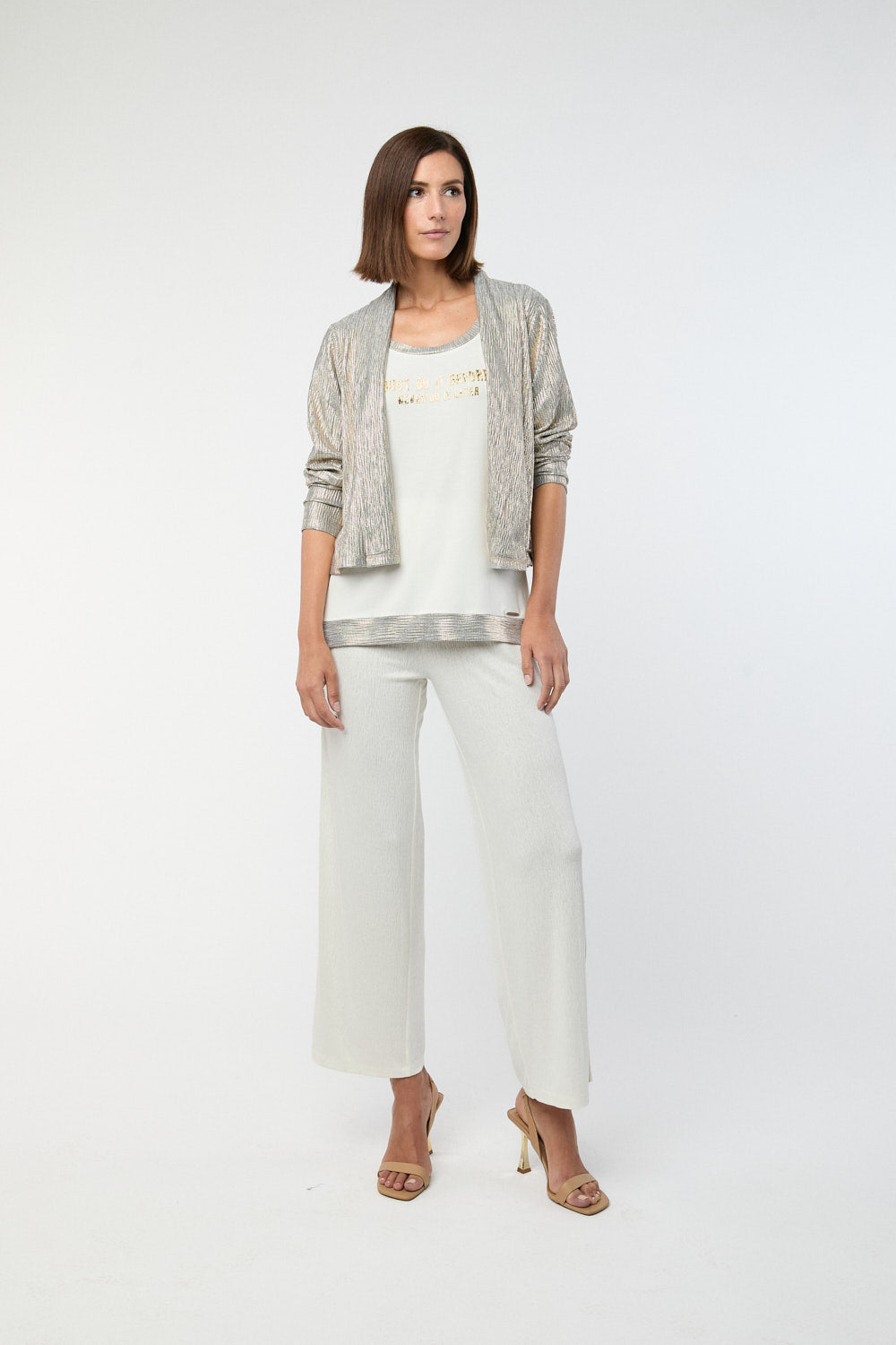 Camiseta Texto Lurex Crudo