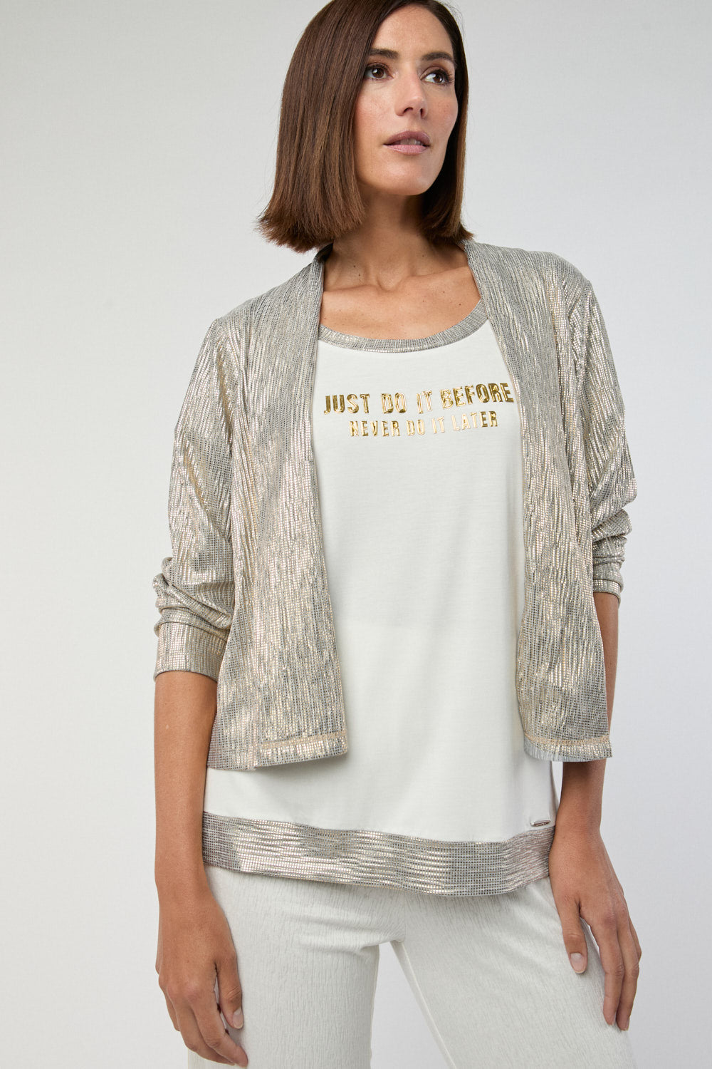 Camiseta Texto Lurex Crudo
