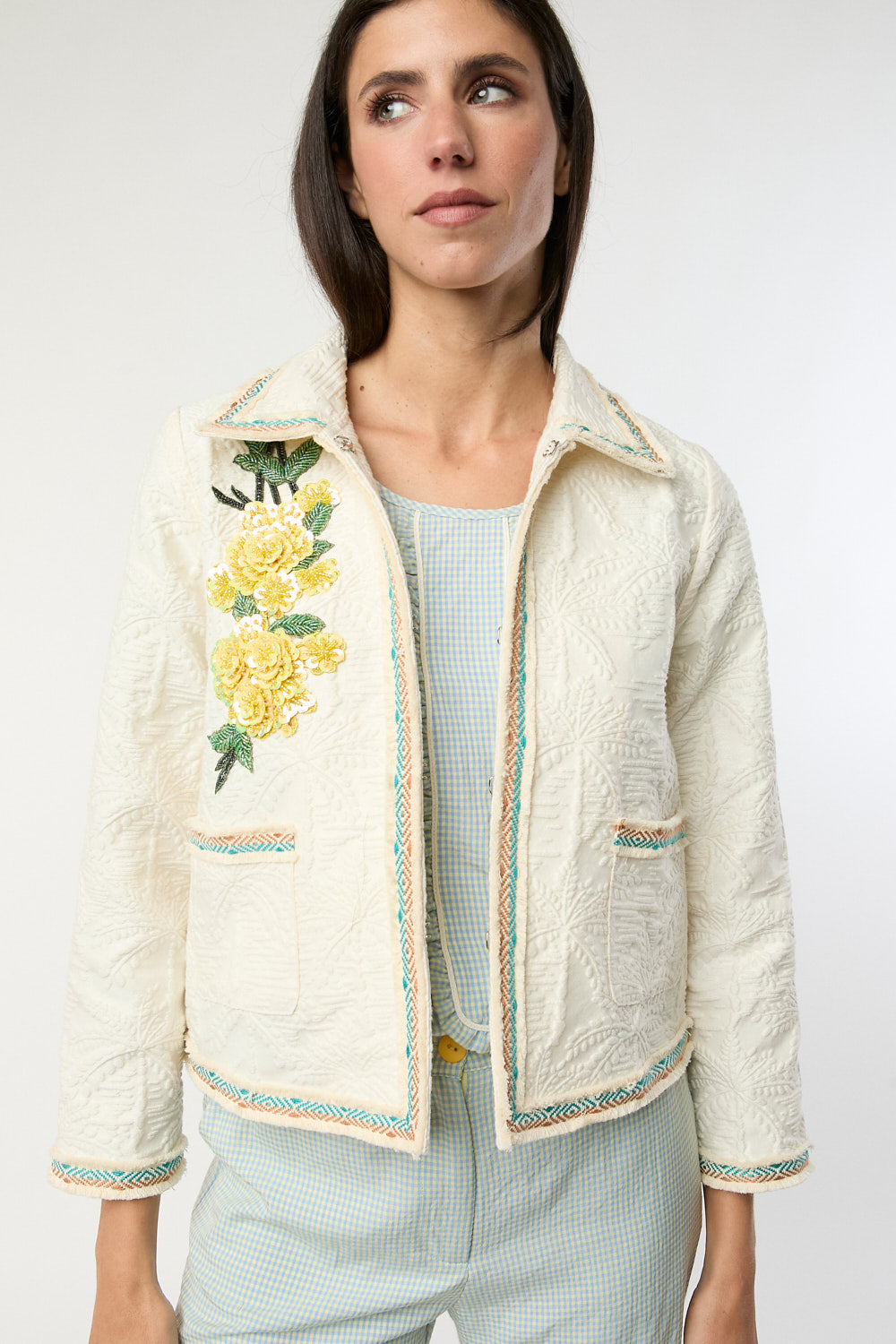 Chaqueta Bordada Lima Crudo