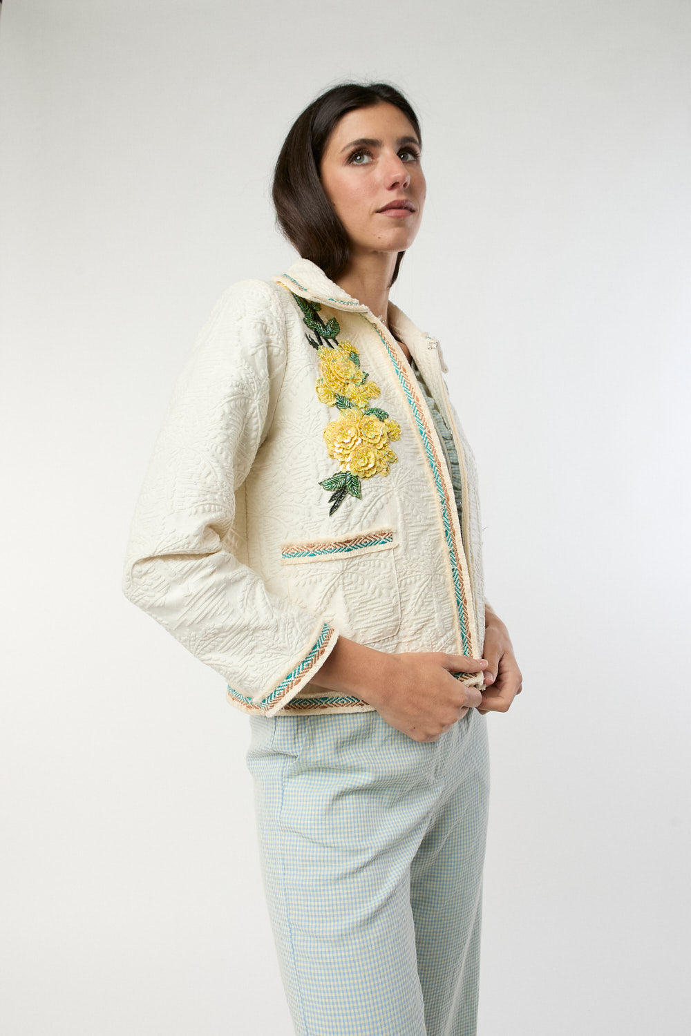 Chaqueta Bordada Lima Crudo