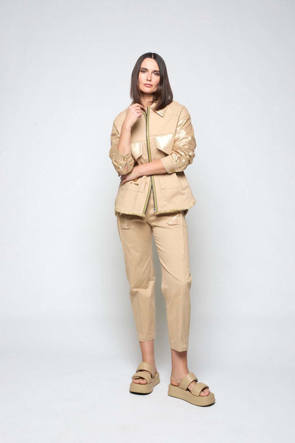 Chaqueta Lentejuelas Ekilore Camel