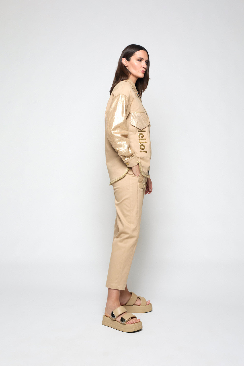 Chaqueta Lentejuelas Ekilore Camel