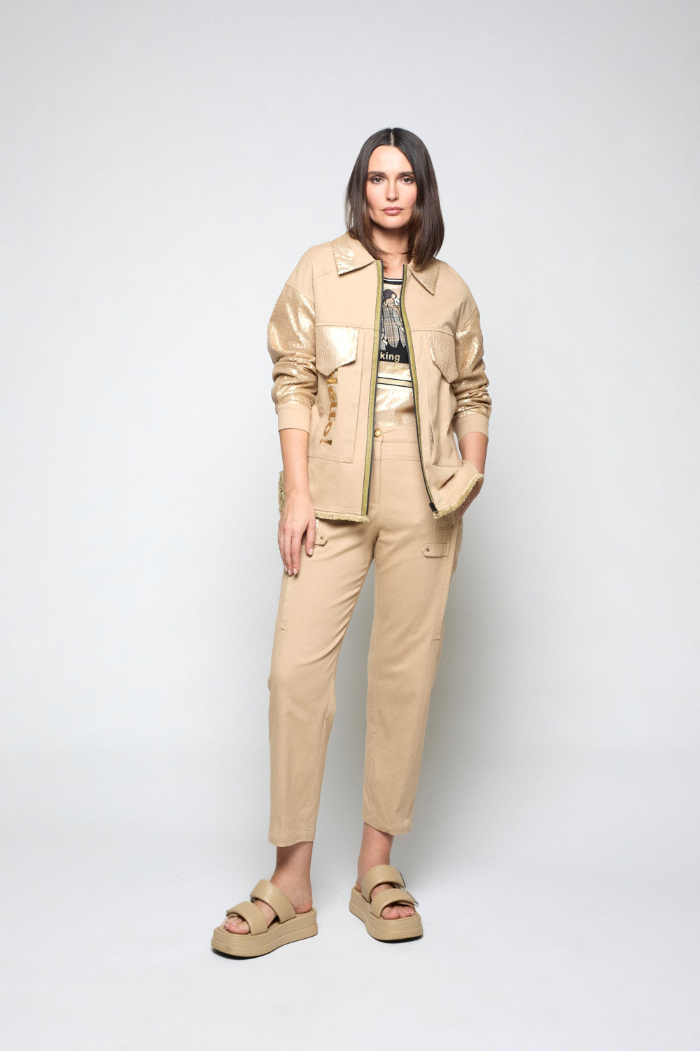 Chaqueta Lentejuelas Ekilore Camel