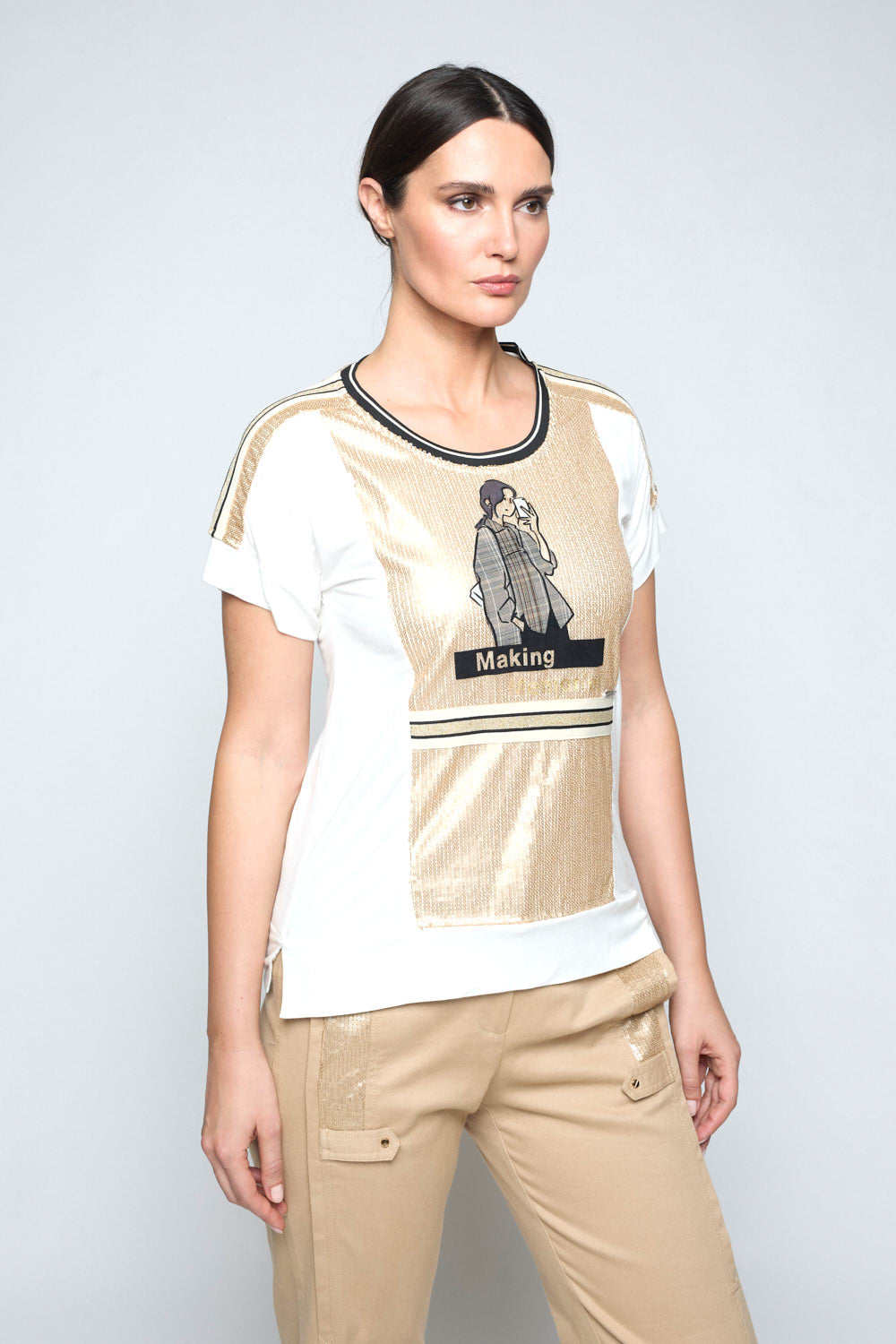 Camiseta Lentejuelas Ekilore Camel