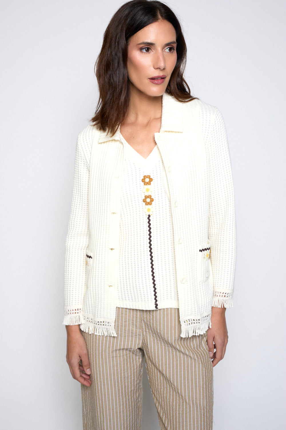Chaqueta Punto Panal Crudo