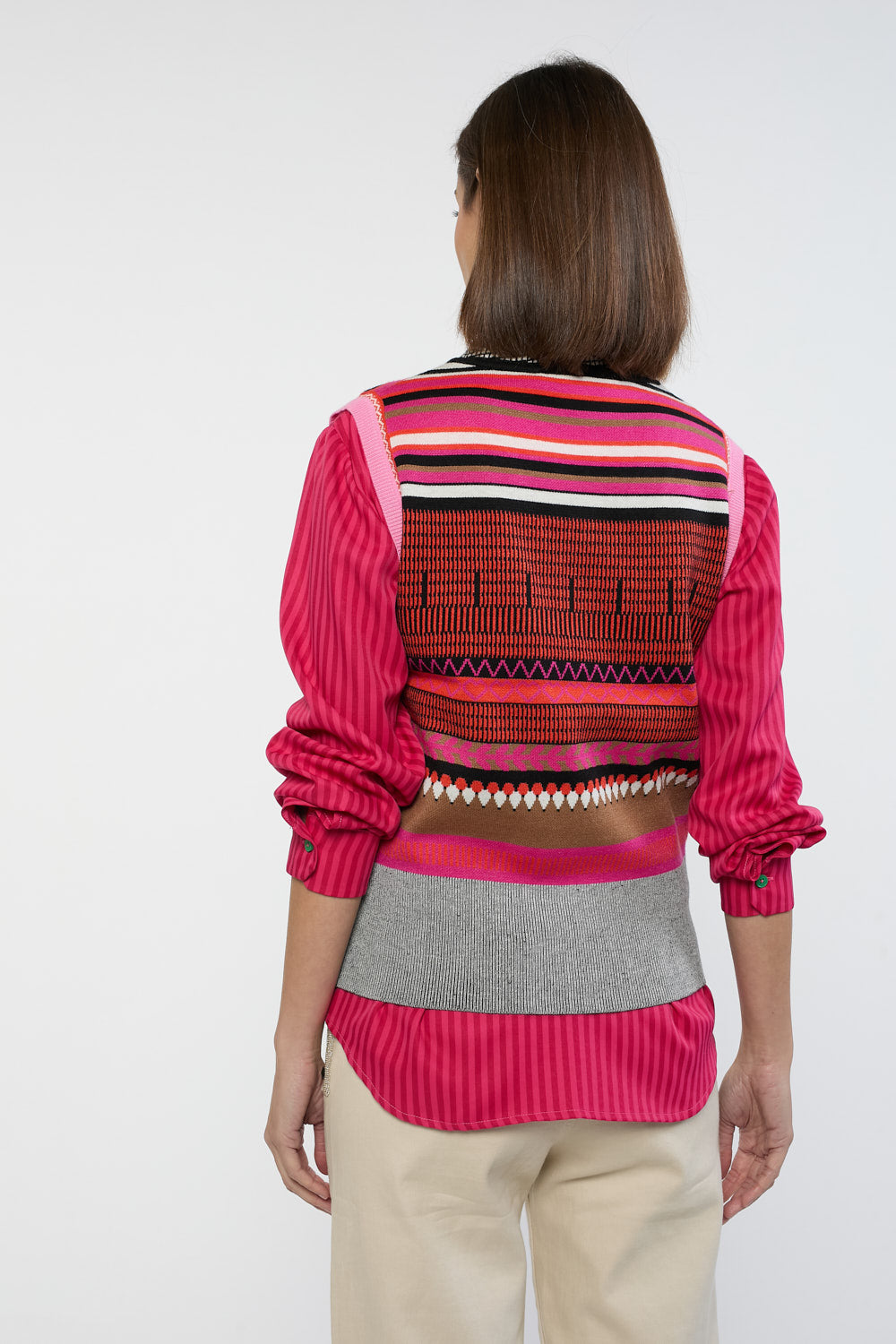 Chaleco Punto Grecas Rosa