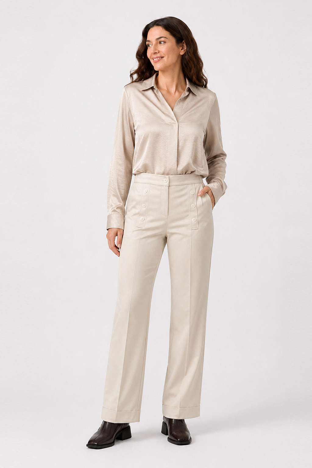 Pantalón Botones Fabiola Beige