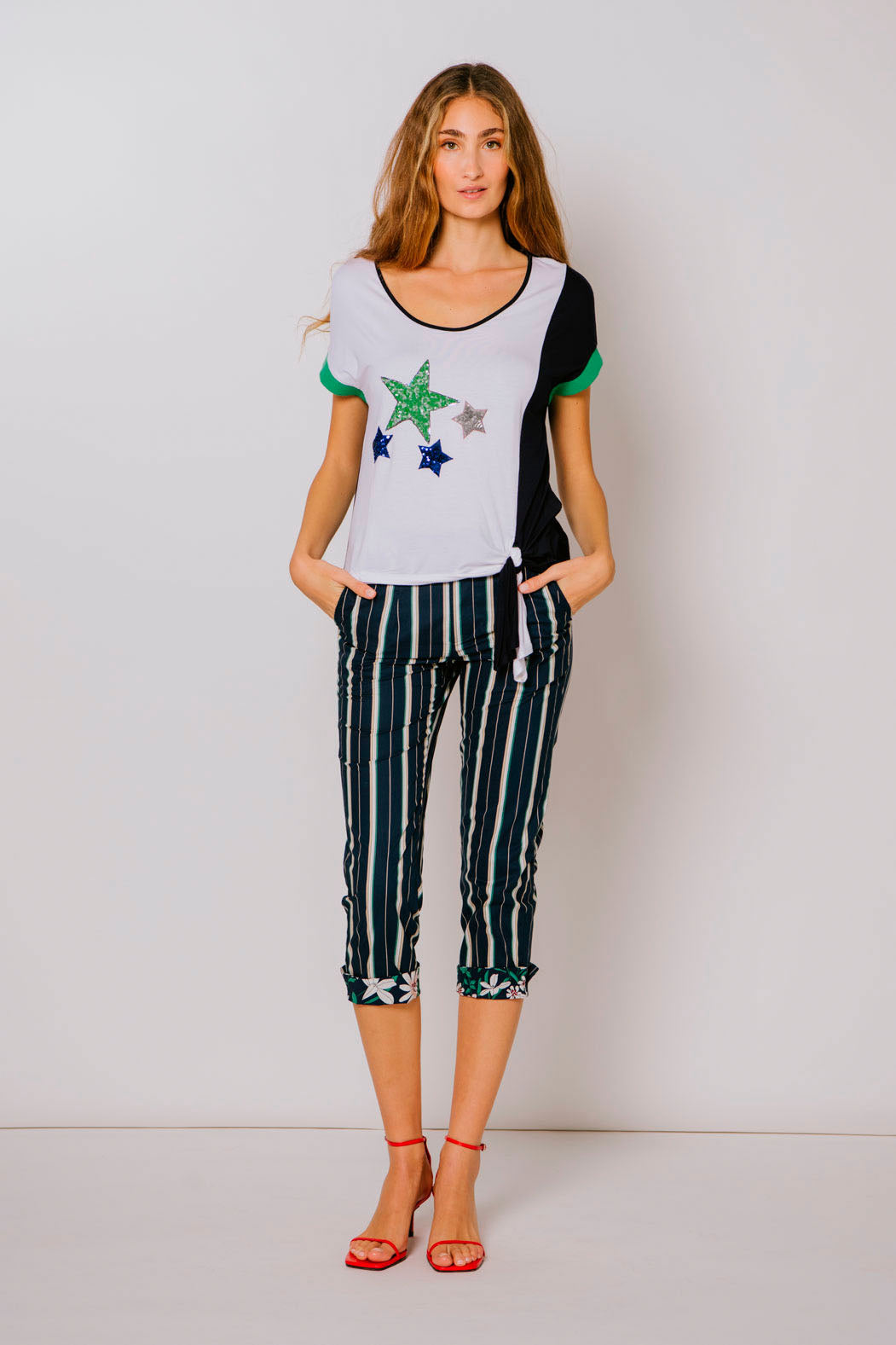 PANTALON RAYAS FLOR Marino