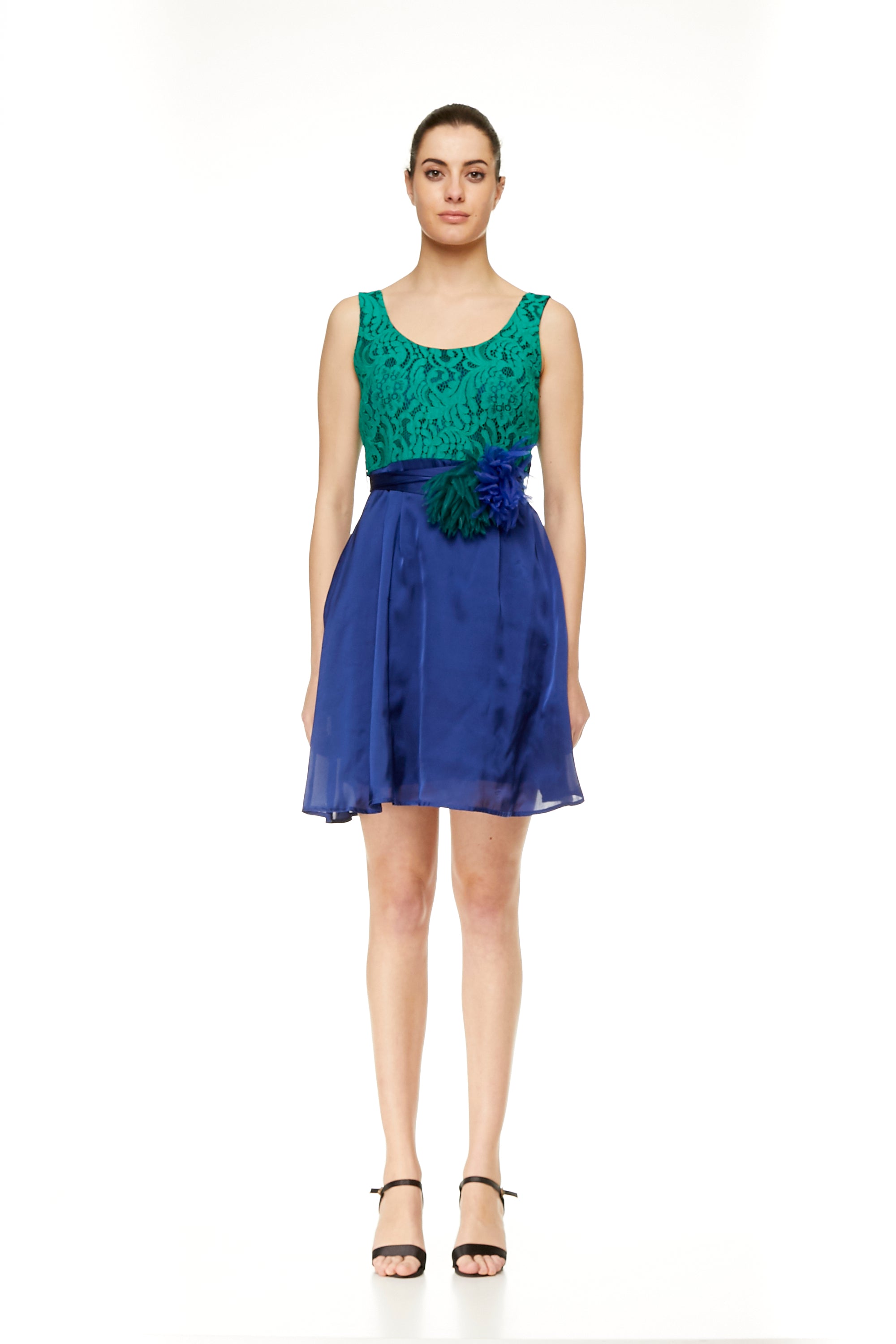 VESTIDO RASO ENCAJE Verde
