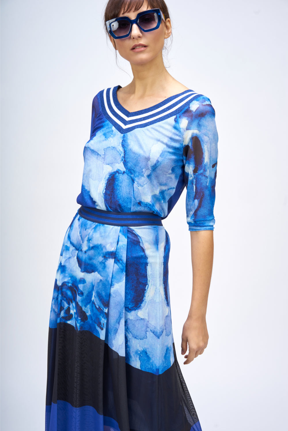 FALDA MIDI FLOWER PRINT Azul