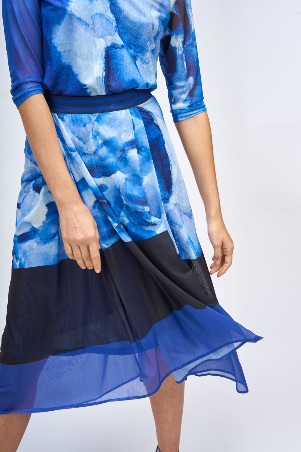 FALDA MIDI FLOWER PRINT Azul