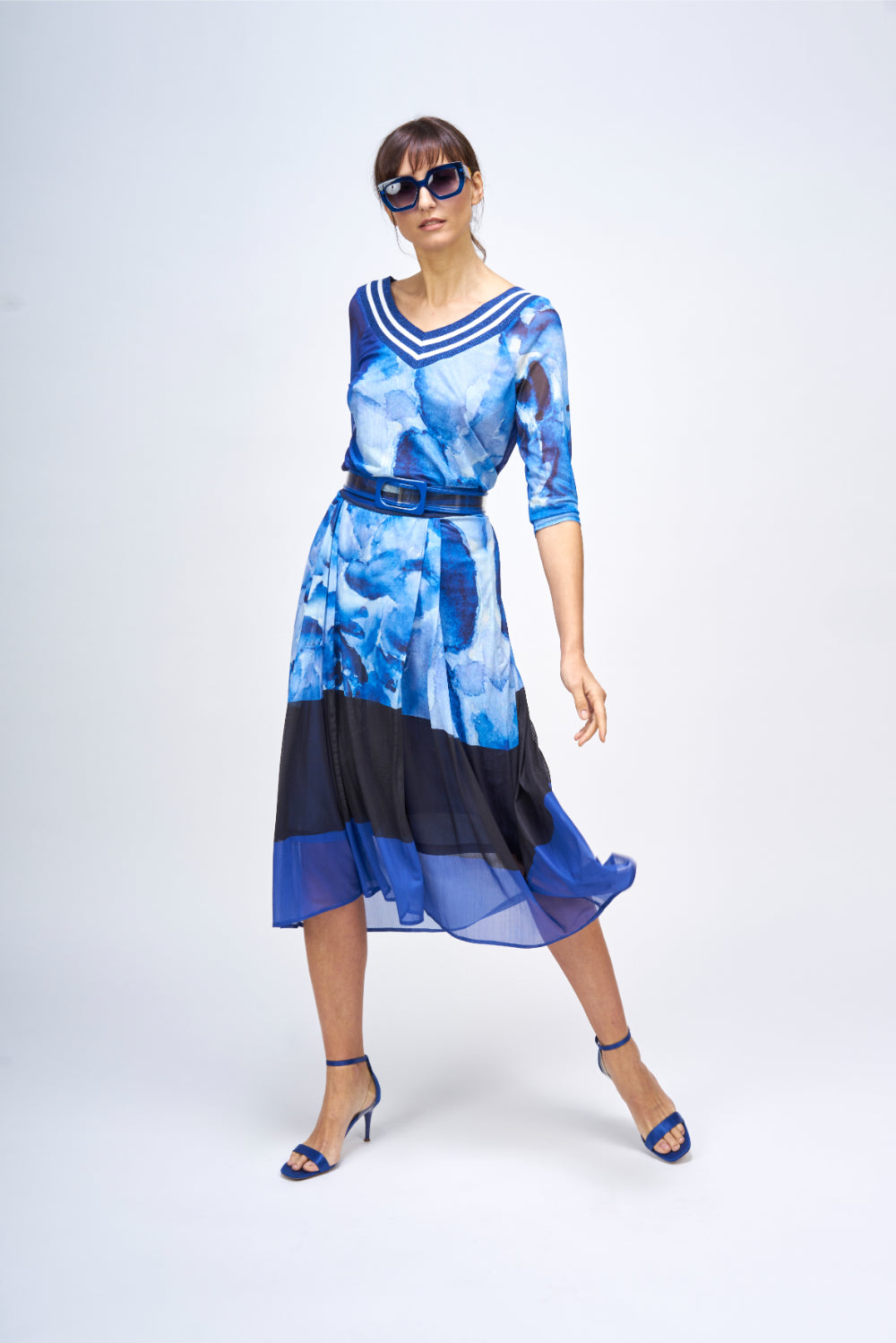 FALDA MIDI FLOWER PRINT Azul