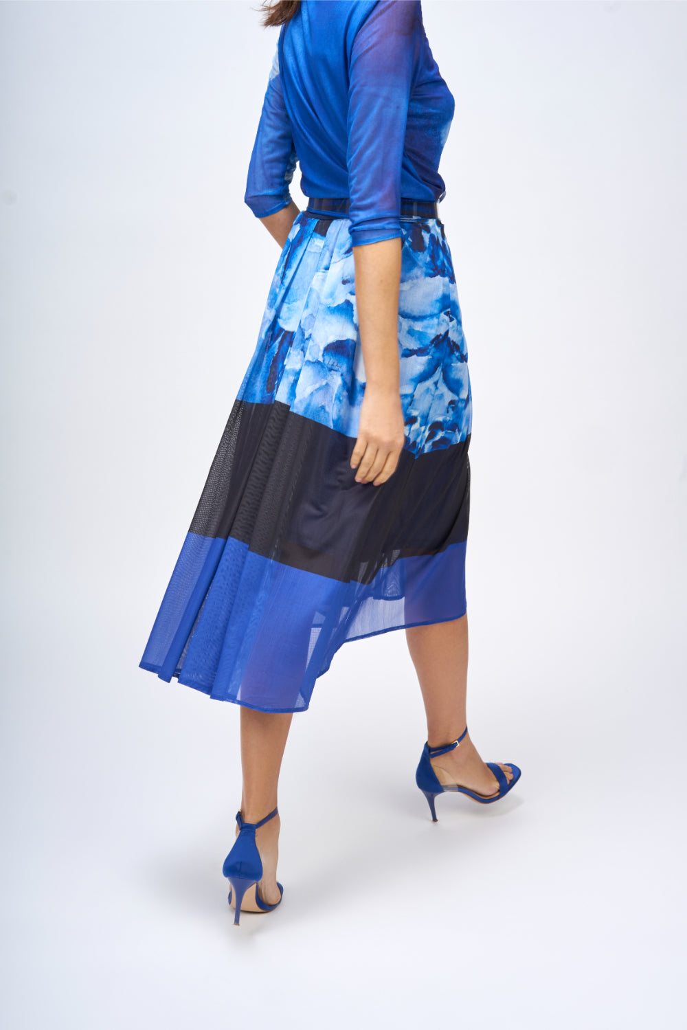 FALDA MIDI FLOWER PRINT Azul