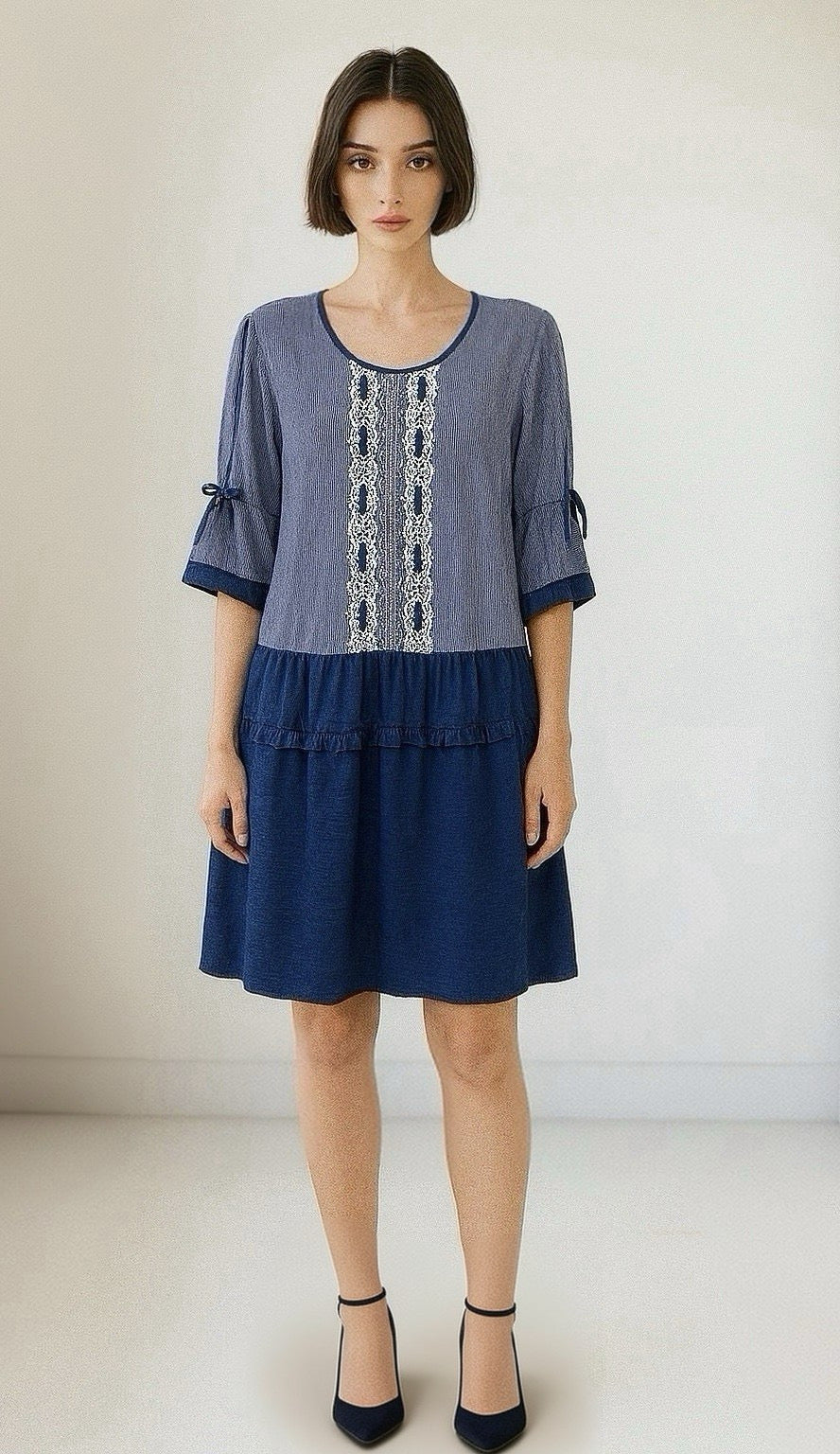 VESTIDO ENTREDO ROMANTIC JEANS Azul