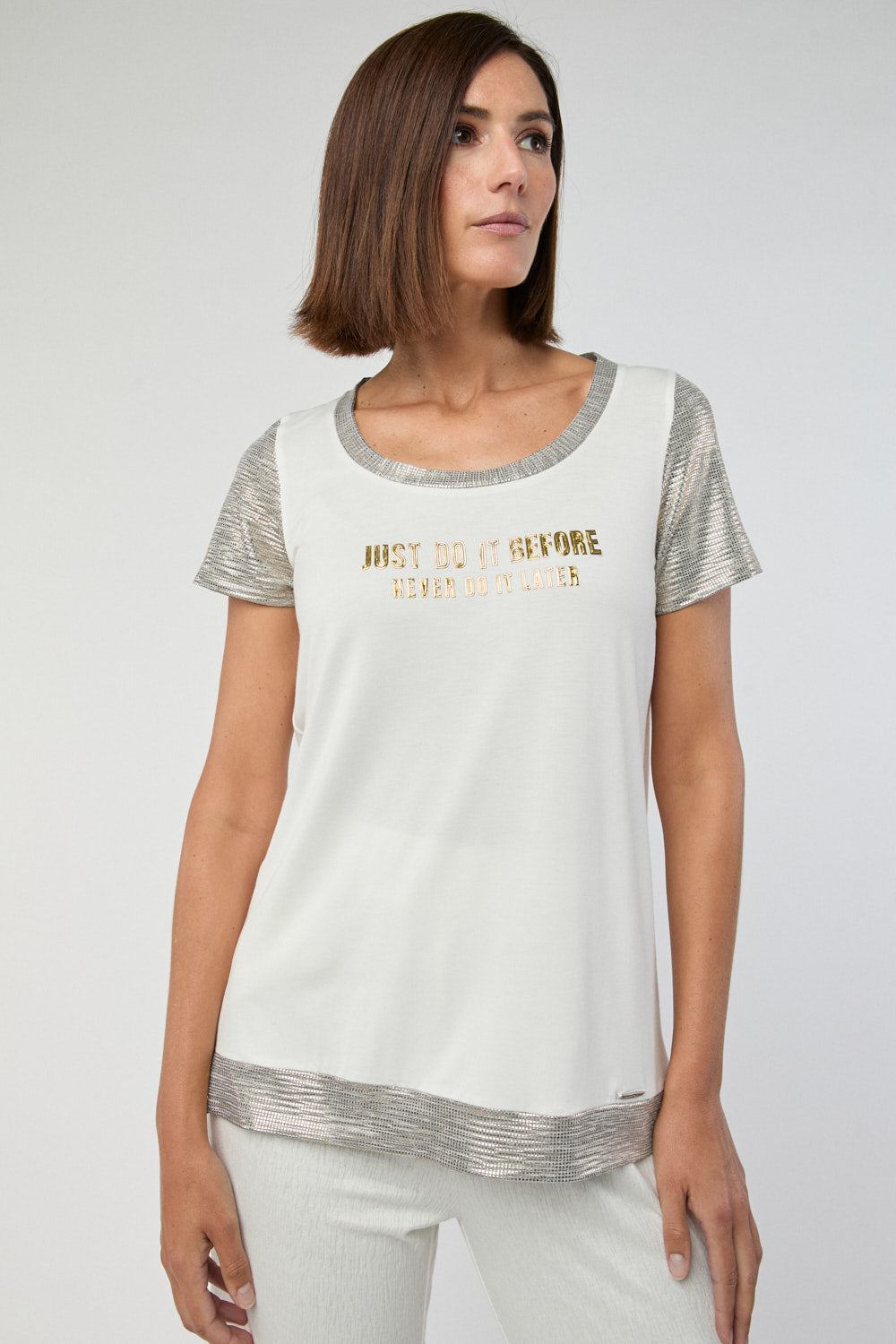 Camiseta Texto Lurex Crudo