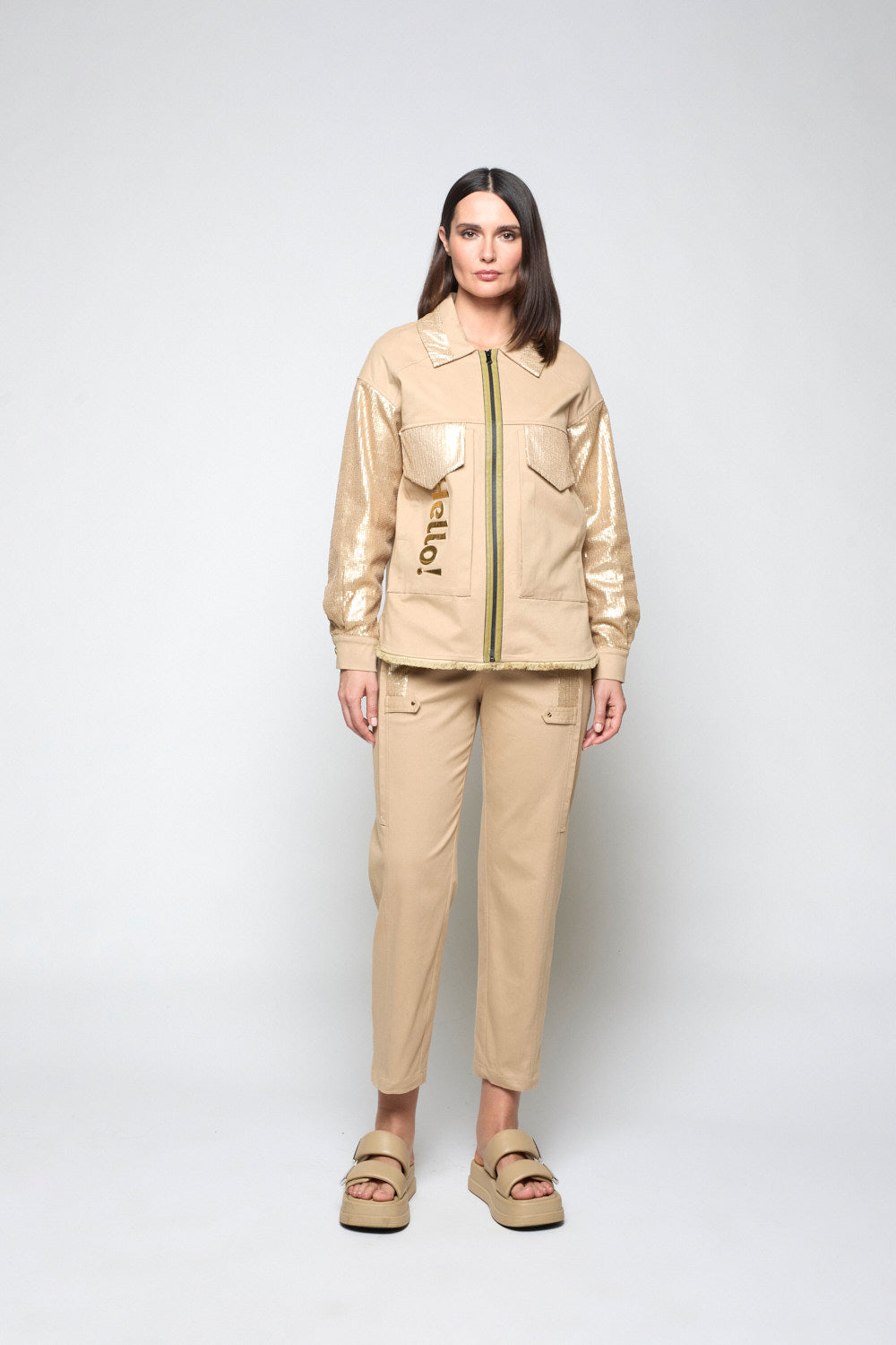 Pantalón lentejuelas Ekilore Camel