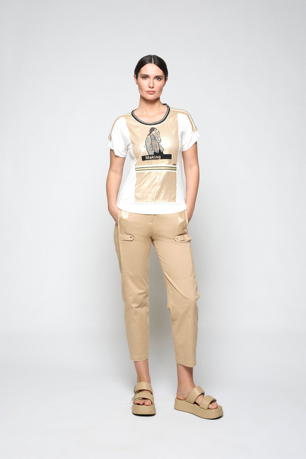 Camiseta Lentejuelas  Ekilore Camel