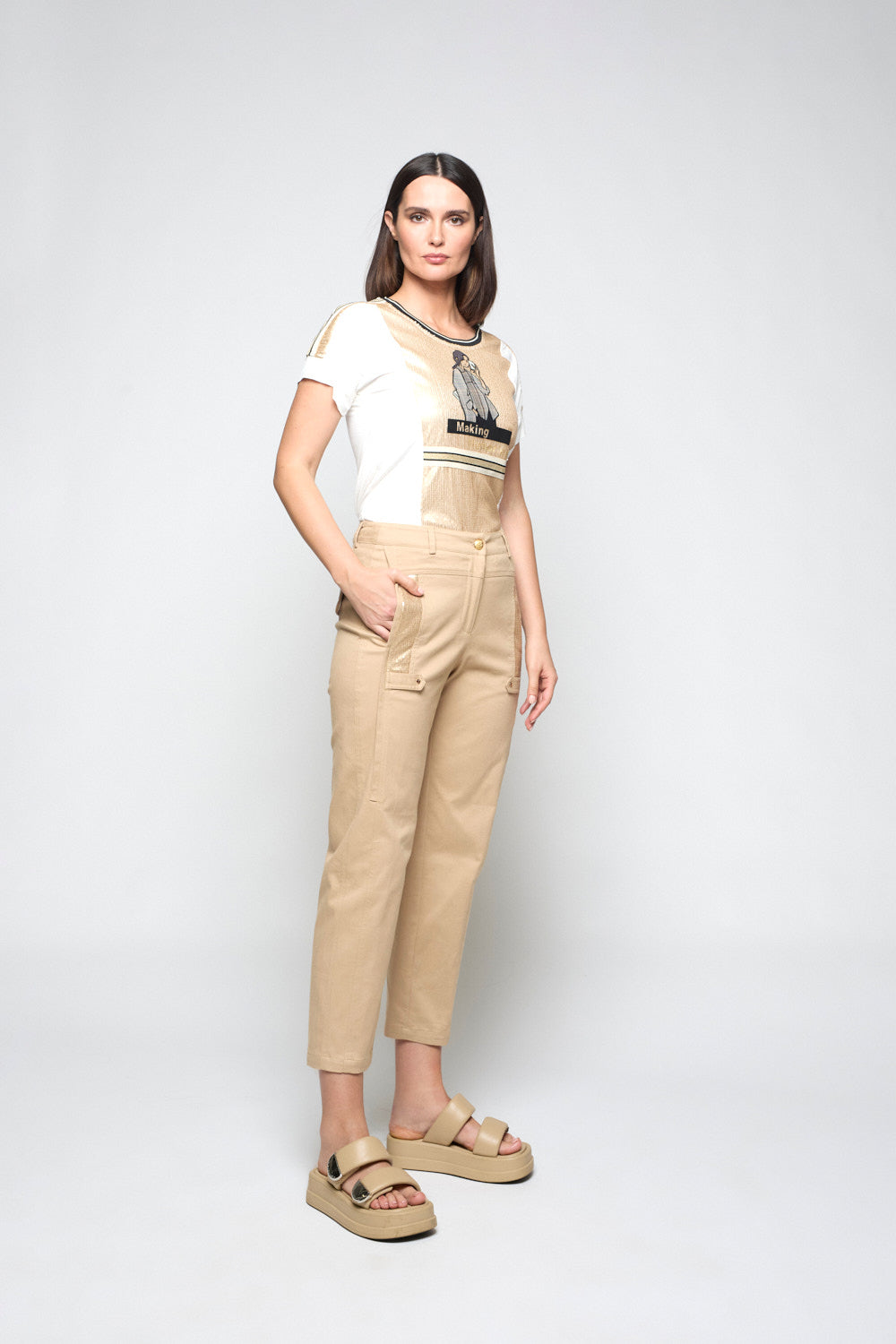 Camiseta Lentejuelas  Ekilore Camel