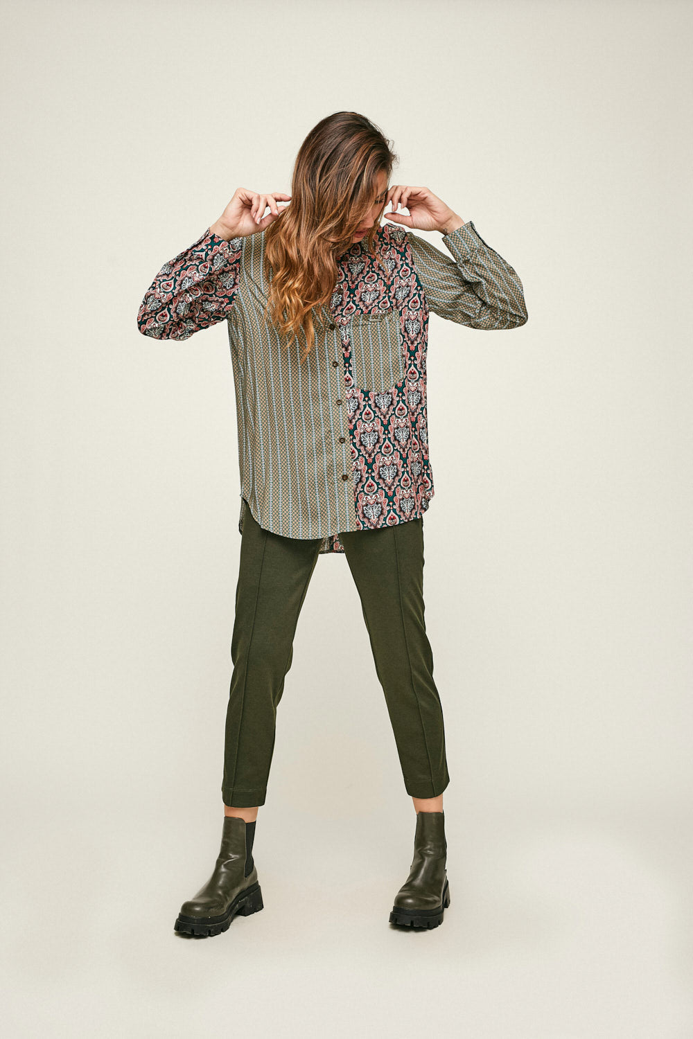 CAMISA COMBINADA ESTAMPADA Multicolor