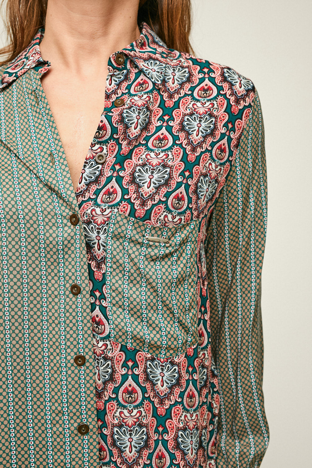 CAMISA COMBINADA ESTAMPADA Multicolor