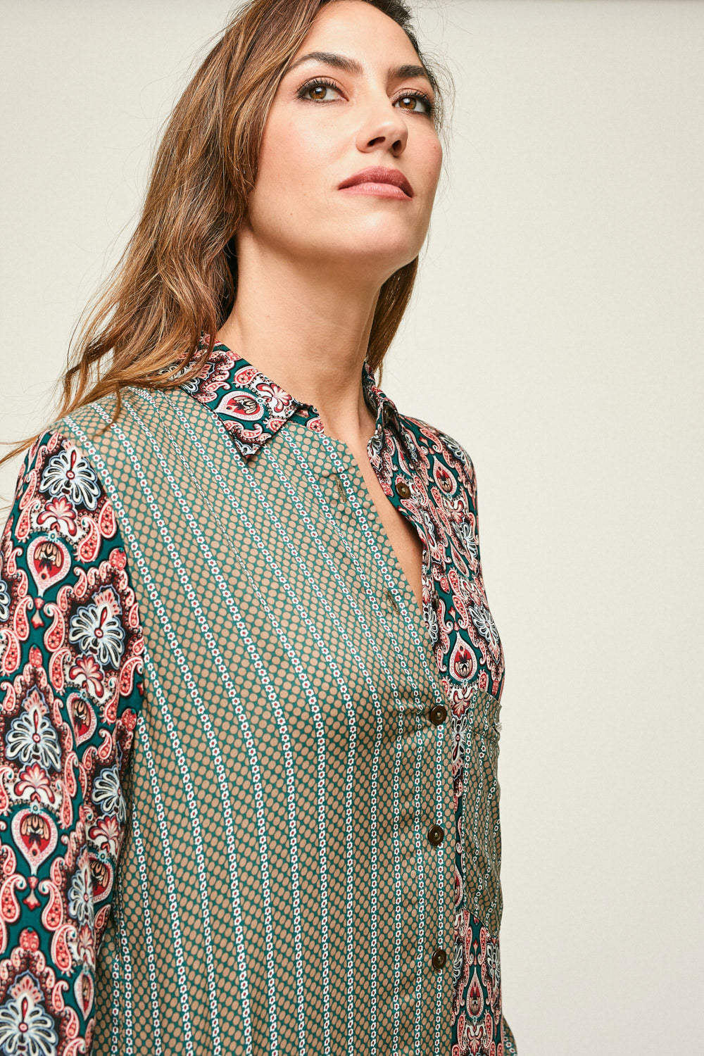 CAMISA COMBINADA ESTAMPADA Multicolor