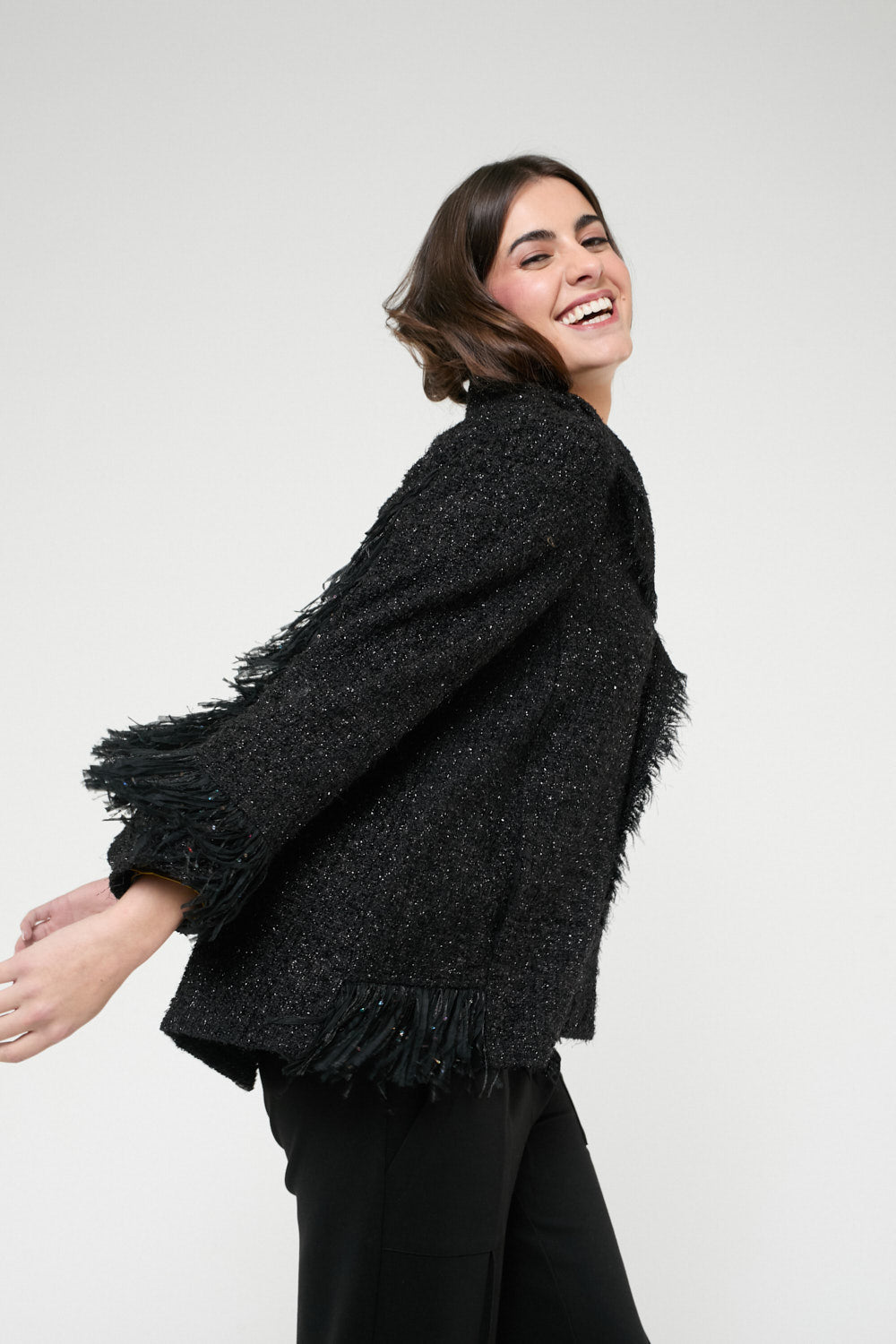 Chaqueta Fleco Cecilia Negro
