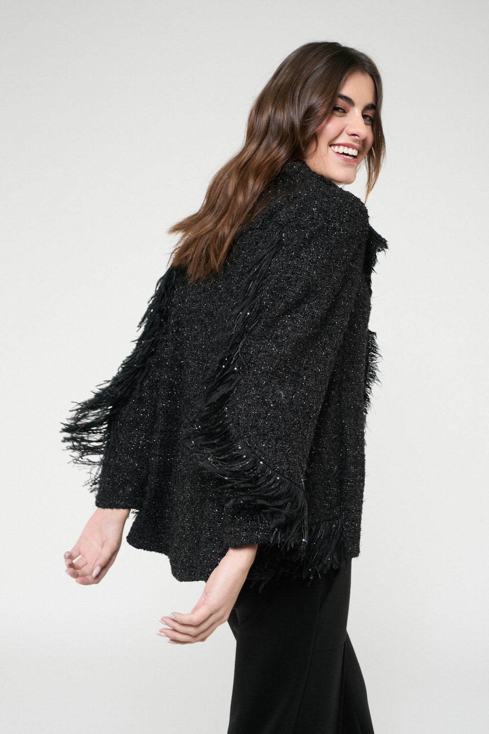 Chaqueta Fleco Cecilia Negro