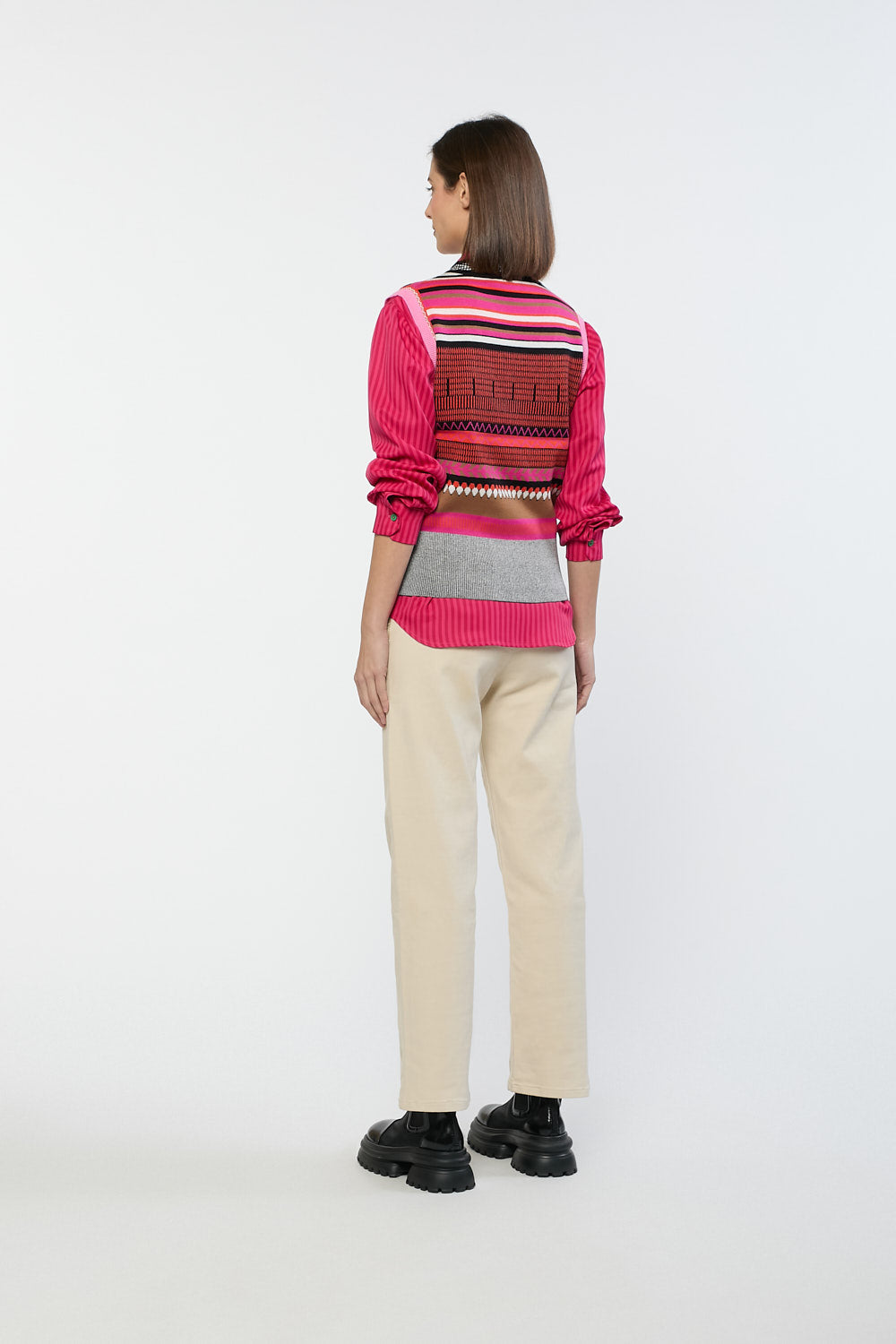 Chaleco Punto Grecas Rosa