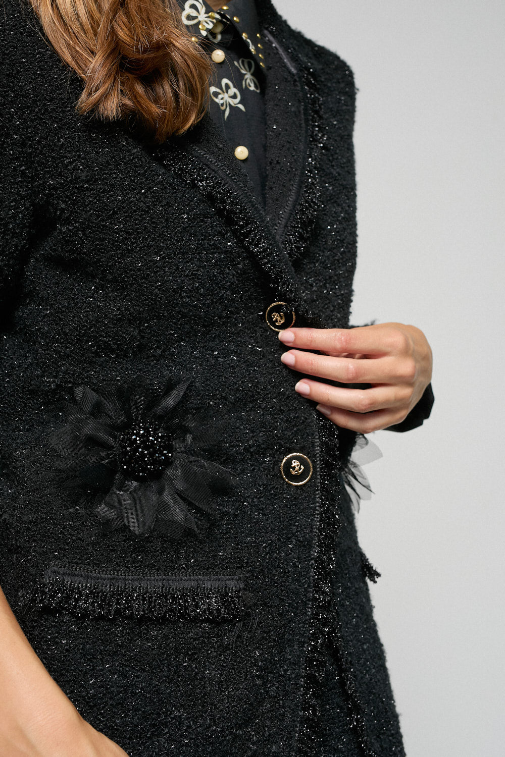 Chaqueta Flecos Nina Negro