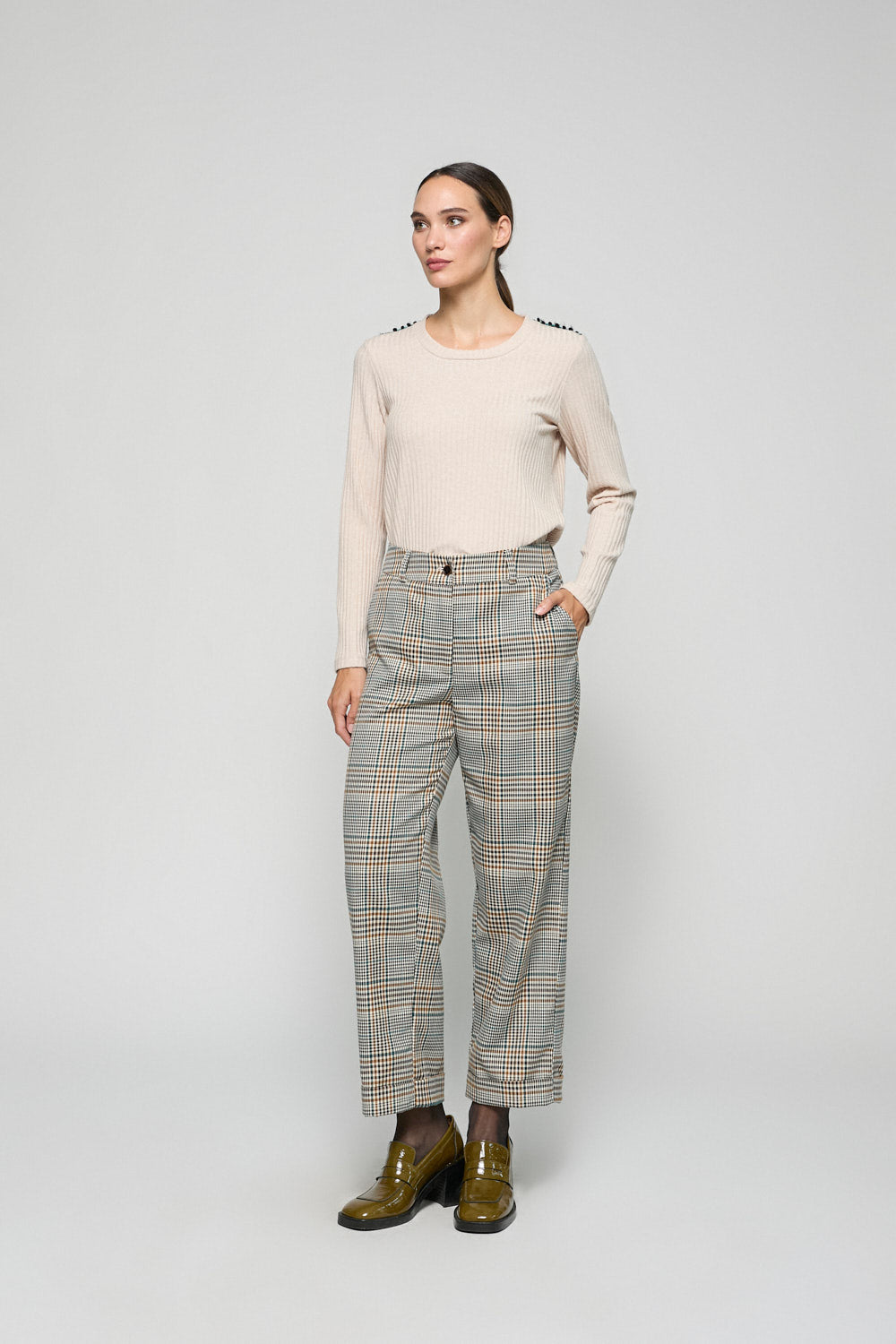 Pantalon Cuadros Adela Camel