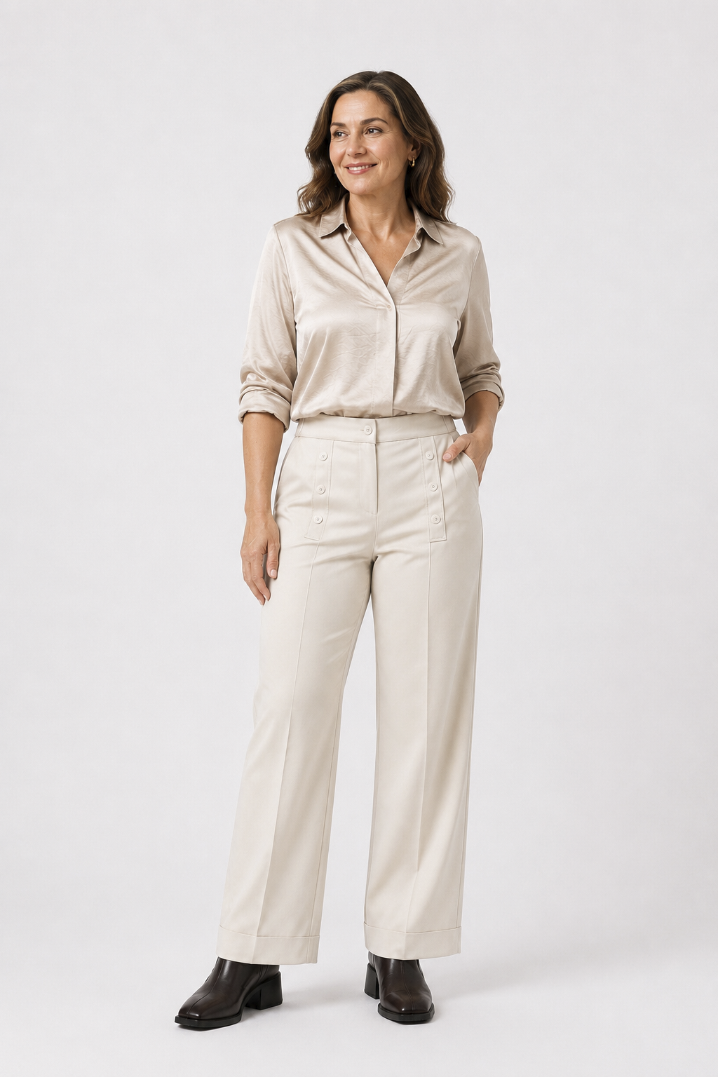 Camisa Pliegue Estefanía Camel