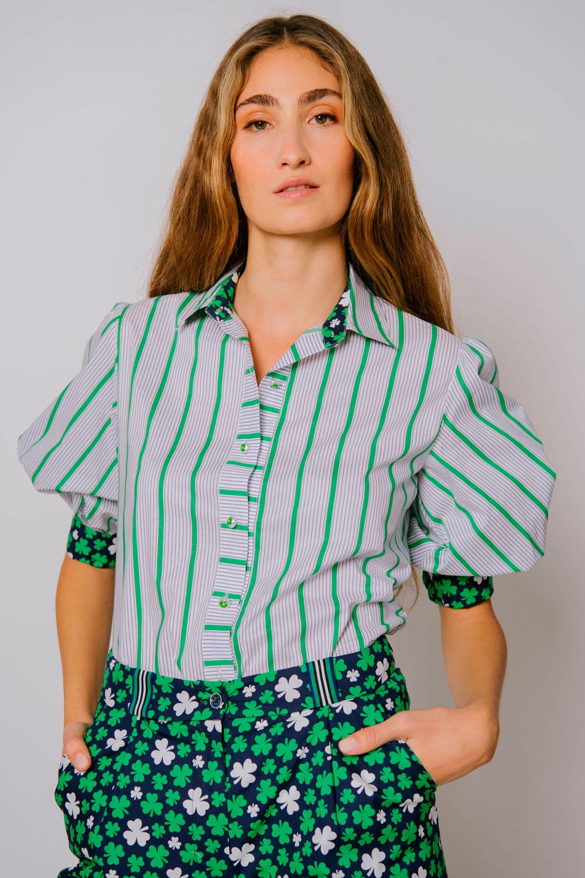 CAMISA RAYAS TREBOL Verde